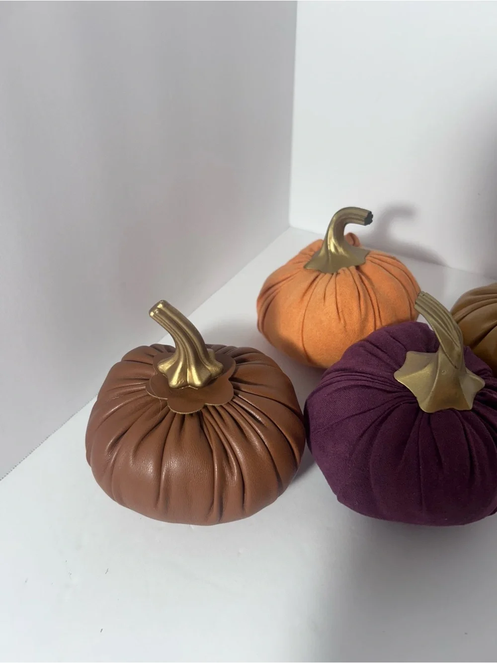 Plush Autumn Velvet Pumpkins - Plum, Mustard, Orange, Brown